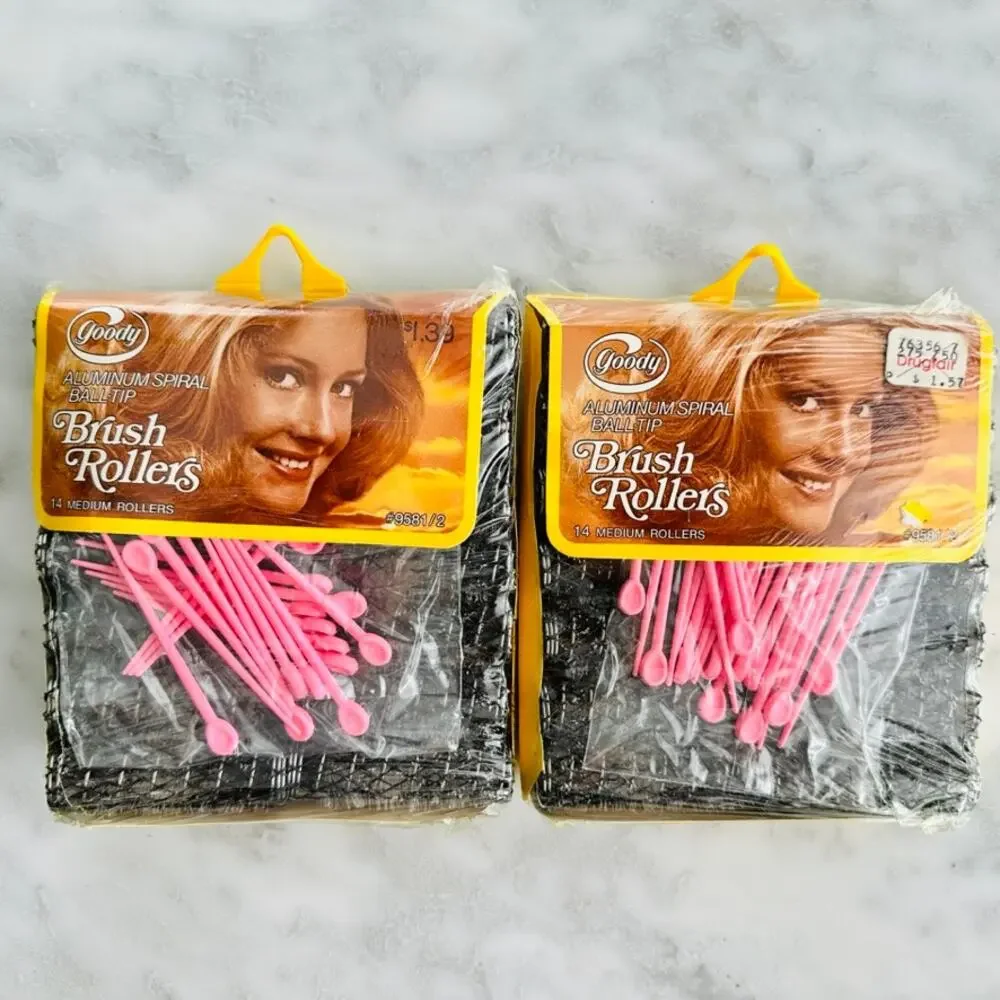 Goody VINTAGE Aluminum Spiral Ball Tip Brush Rollers w/Pink Pins NEW 2pks 28pc